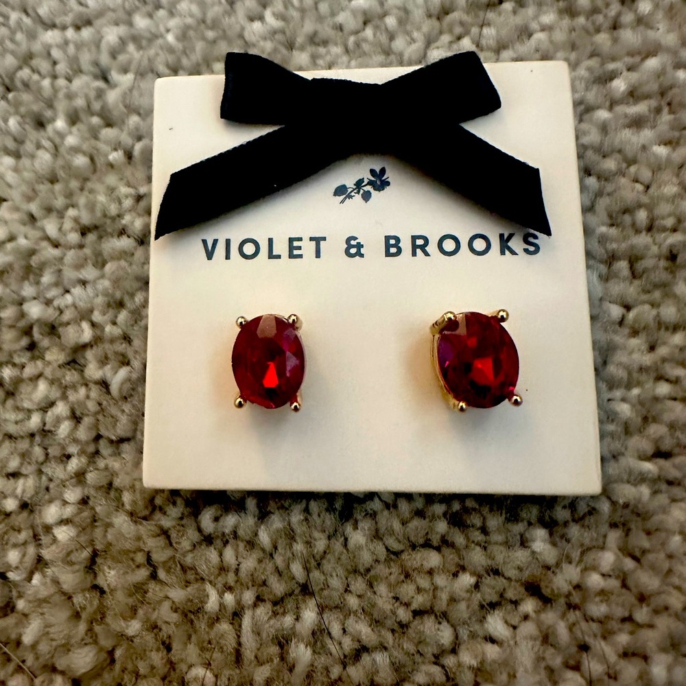 Red gem earrings - new